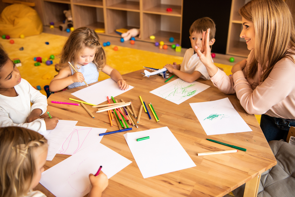 Elementary Students Working In Groups