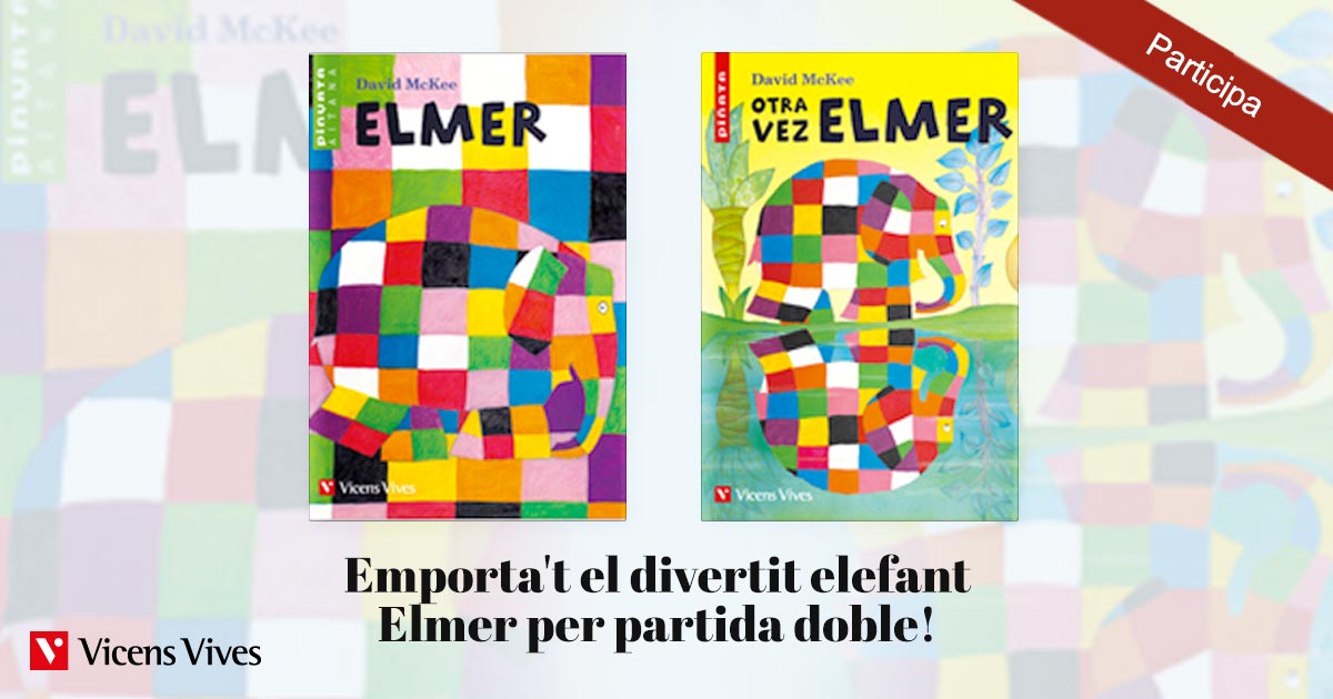 Imatge de sorteig dels dos llibres de l'Elmer per celebrar el Dia de l'Elmer
