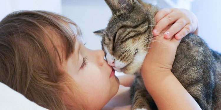 Niña besando a gato para Respeto a los animales