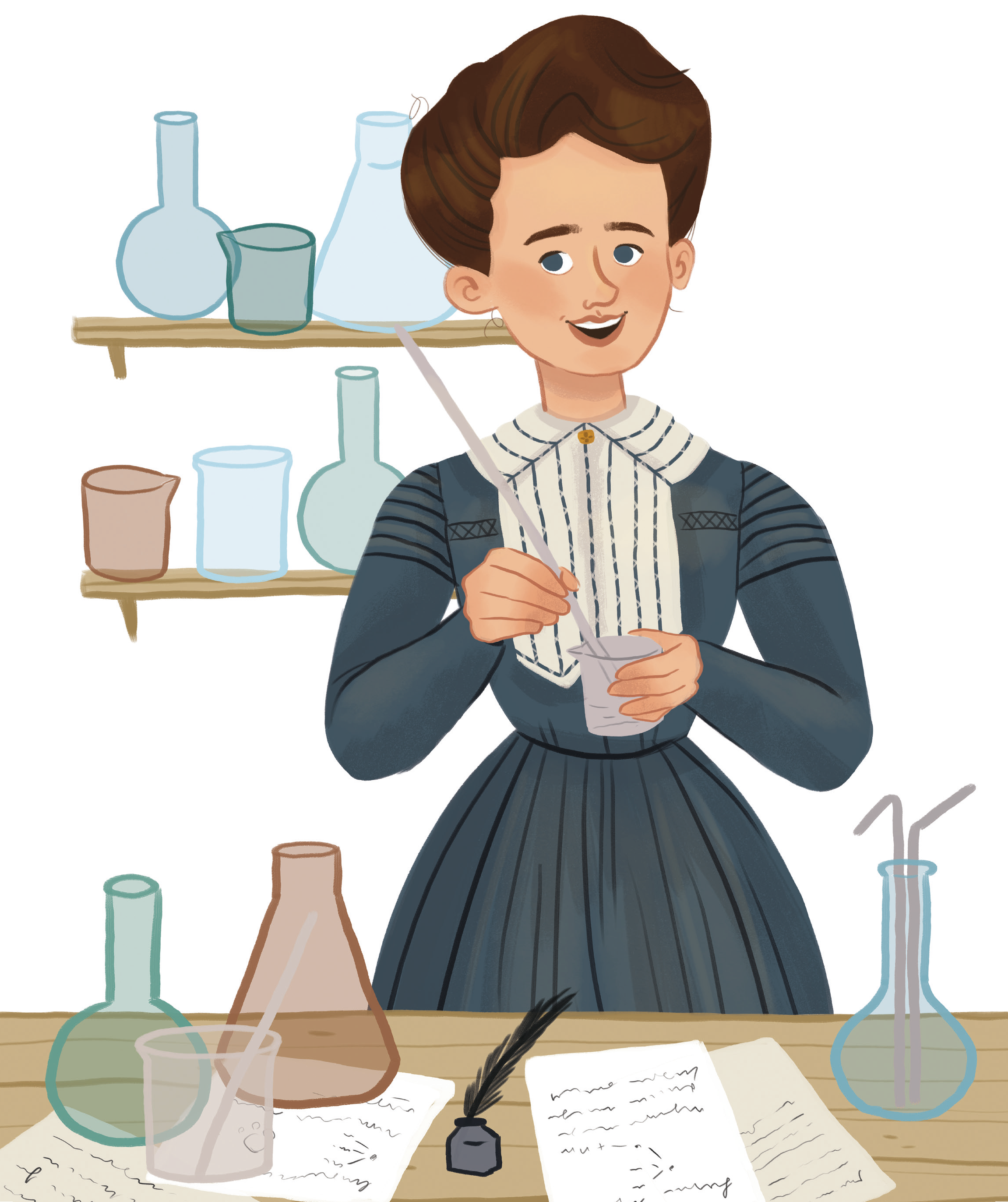 Ilustración interior de Marie Curie en Historias geniales