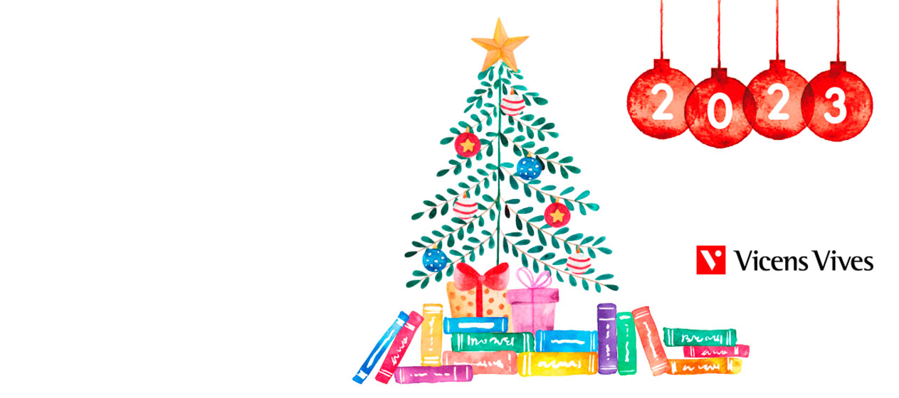 Dibujo de Árbol navideño para desear Felices fiestas con un año de retos educativos